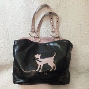 Black  and Pink Shoulder Bag with Cat Faux Leather